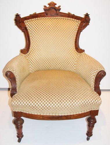 Appraisal: Title Rococo Revival Style Upholstered Arm Chair and Slipper Chair