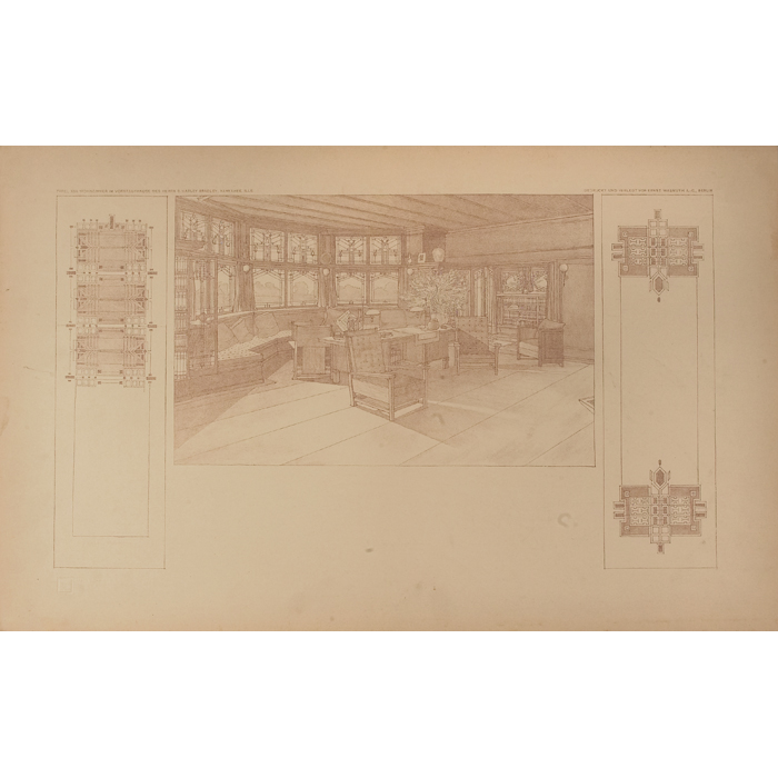 Appraisal: Frank Lloyd Wright Wasmuth print Plate XXII interior design for