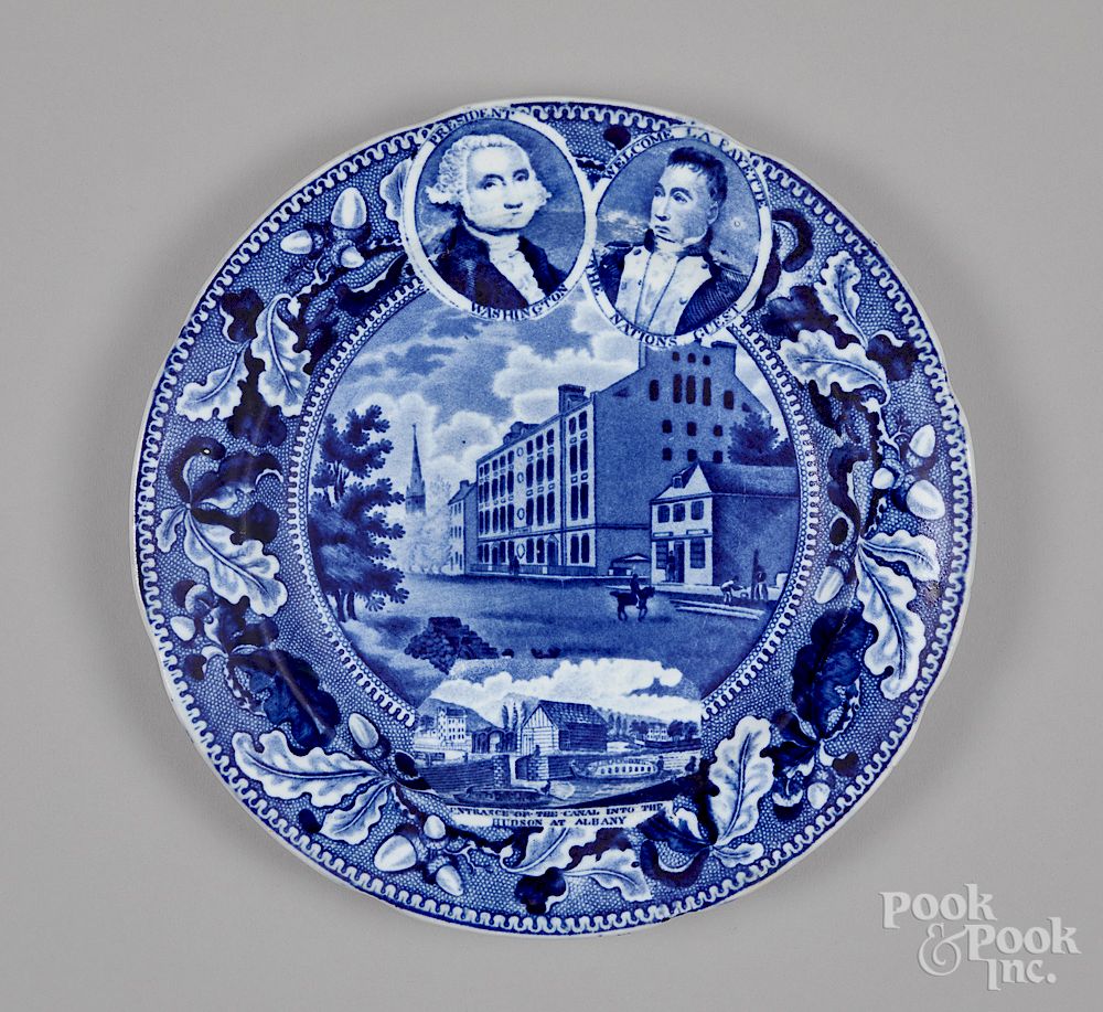 Appraisal: Historical blue Staffordshire plate Historical blue Staffordshire double medallion plate