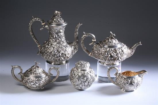 Appraisal: FOUR-PIECE AMERICAN STERLING SILVER REPOUSS TEA AND COFFEE SERVICE ENGRAVED