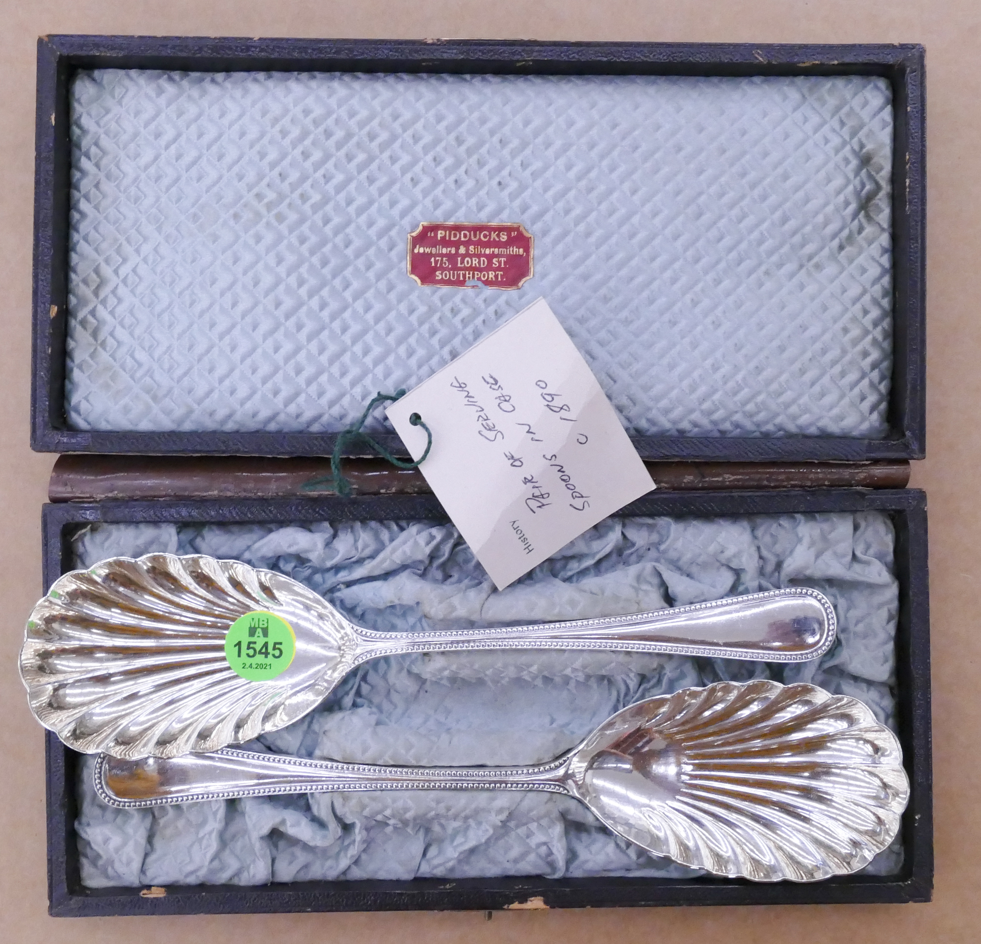 Appraisal: Pair Antique English Sheffield Serving Spoons in Box- ''