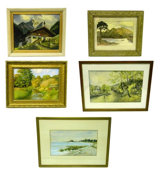 Appraisal: Five th th C landscapes three watercolors on paper and