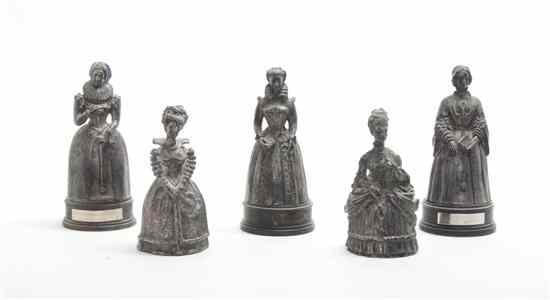 Appraisal: A Collection of Five American Silverplate Bells Gorham each depicting