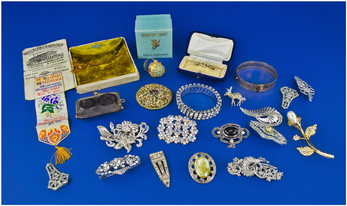 Appraisal: Collection Of Costume Jewellery Comprising Paste Brooches Marcasite Set Brooches