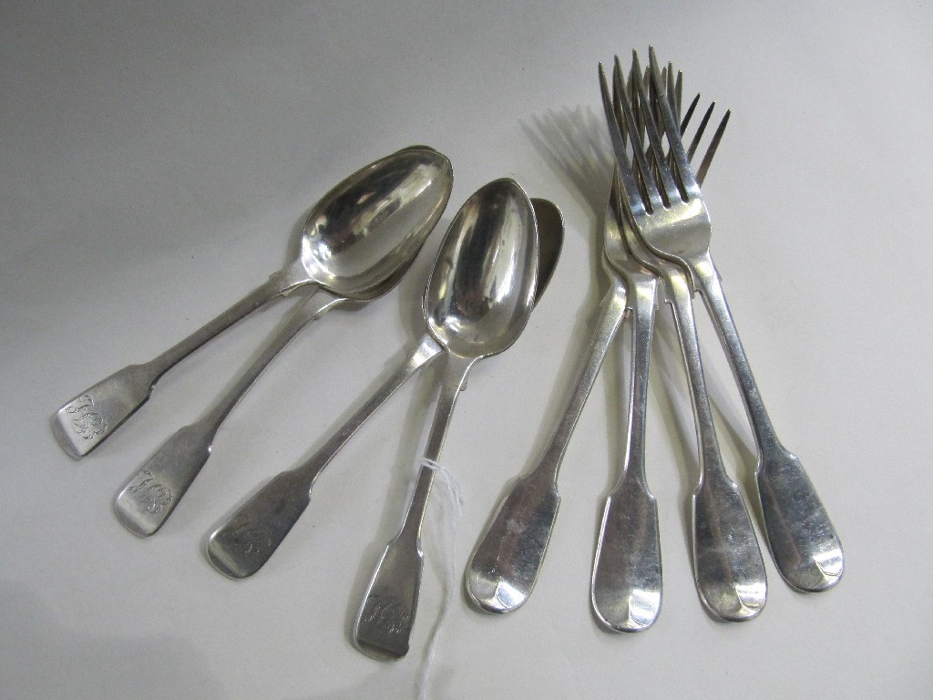 Appraisal: Lot comprising four George IV silver dessert spoons and four