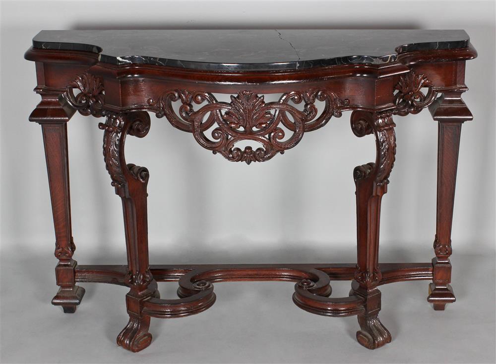 Appraisal: GEORGE II STYLE CARVED CONSOLE TABLE WITH MARBLE TOP the