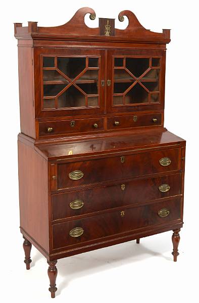 Appraisal: A late Federal inlaid mahogany secretary bookcase third quarter th