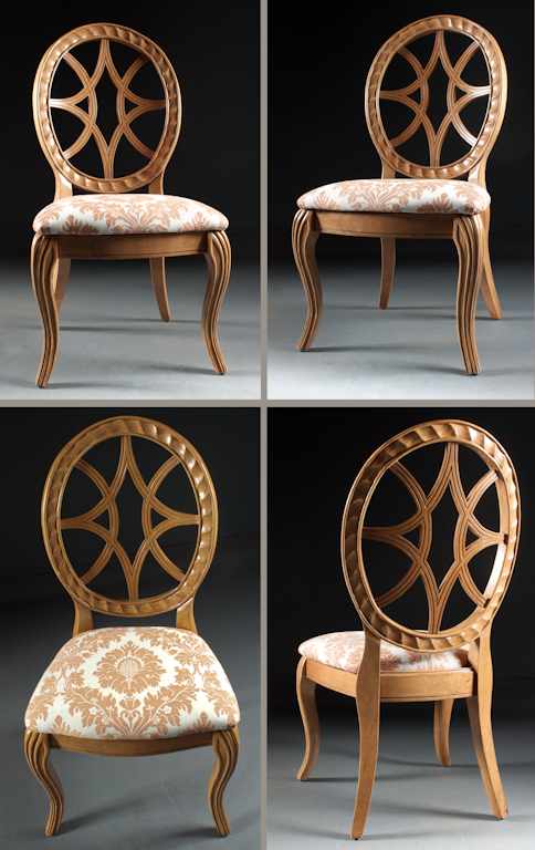 Appraisal: Set of four French Provincial style pickled wood web-back chairs