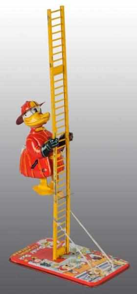 Appraisal: Tin Linemar Disney Climbing Donald Fireman Toy Description Japanese Wind-up