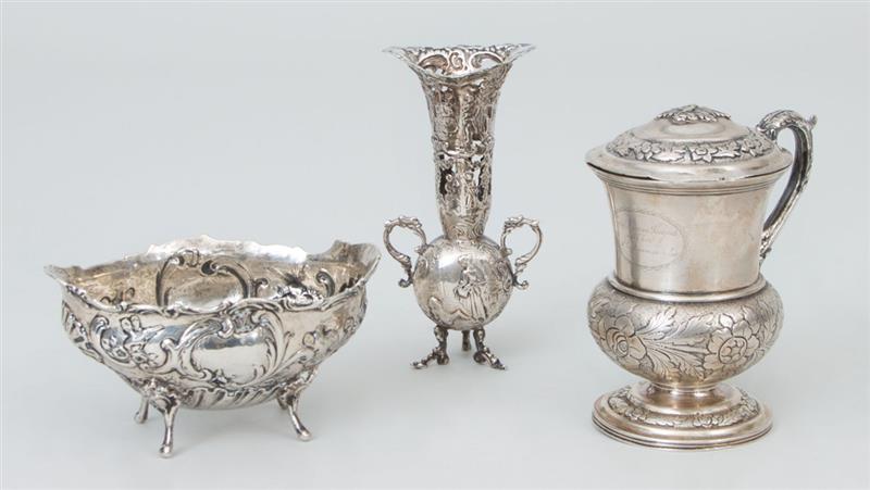 Appraisal: Continental Silver Boat-Form Bowl a Bud Vase and an Indian