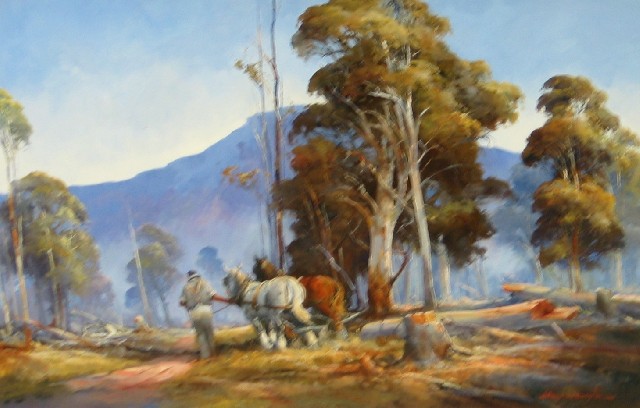 Appraisal: D'Arcy W Doyle - Logging by Blue Mountains oil on