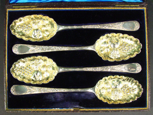 Appraisal: Matched set of four Georgian silver berry spoons the gilt