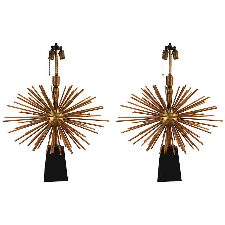 Appraisal: A Pani Attrib Mid-Century Sputnik Bronze Lamps Pr Attributed to