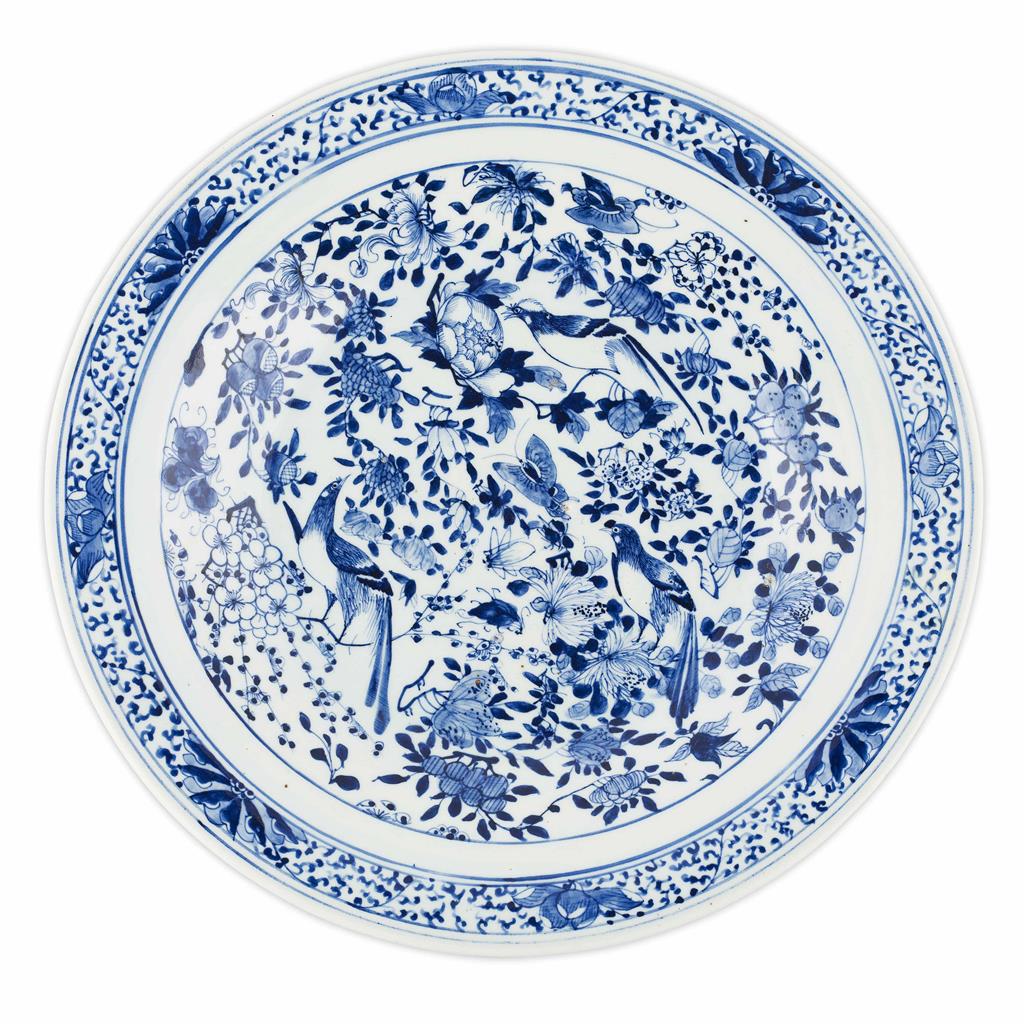 Appraisal: BLUE AND WHITE CHARGER QING DYNASTY LATE TH CENTURY decorated