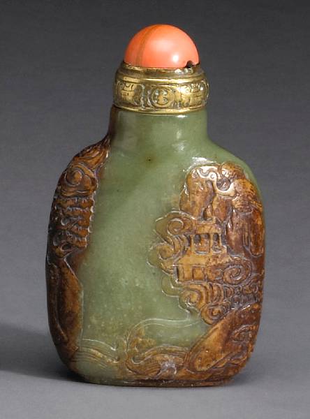 Appraisal: A jade snuff bottle with landscape decoration th Century The