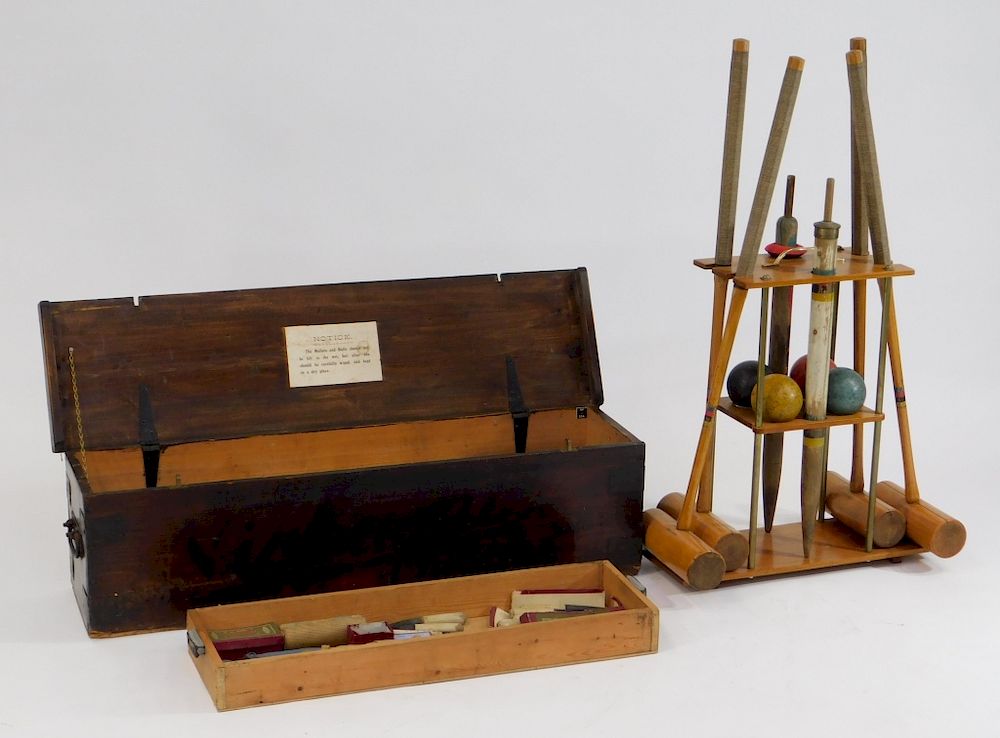 Appraisal: C English Vichand Boxed Wood Croquet Sport Set England th