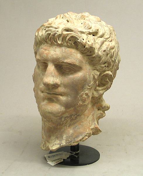 Appraisal: A terracotta head of Caracalla modern Raised on metal stand