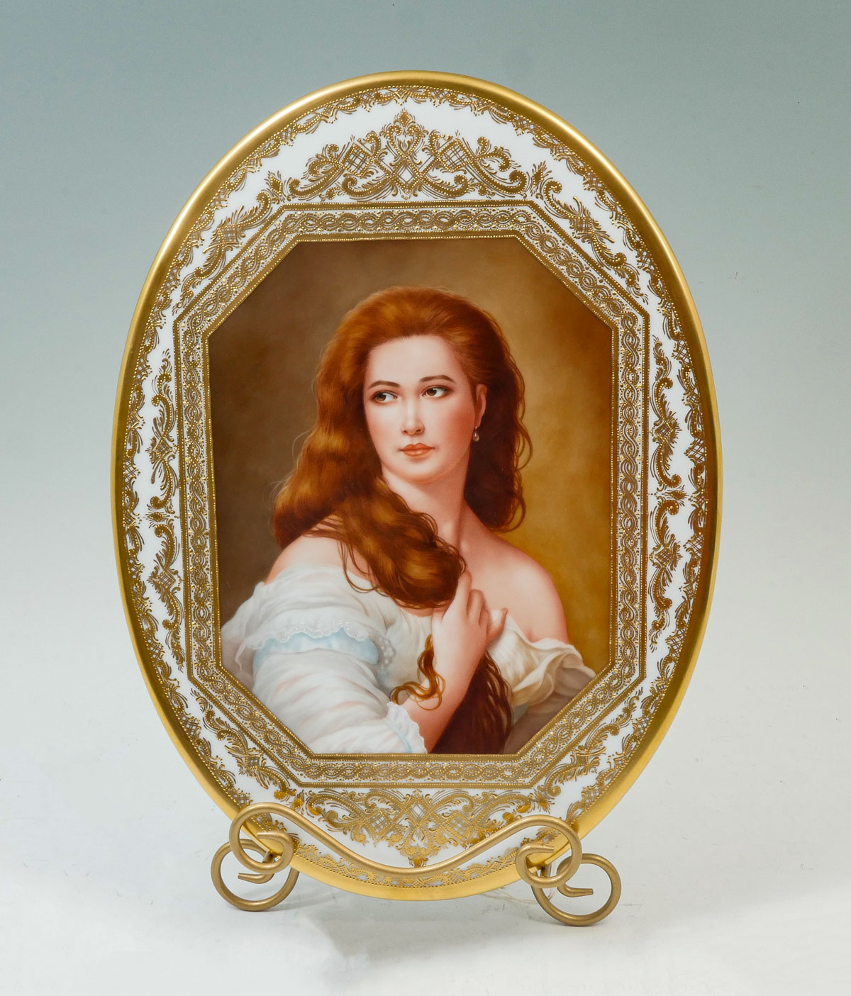 Appraisal: CAROLE SCOTT PORCELAIN PAINTED PLAQUE OF A REDHEADED BEAUTY ''