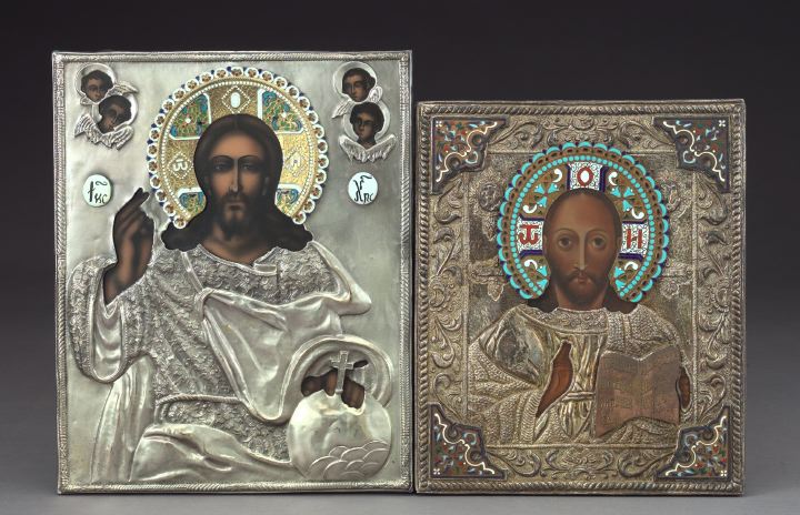 Appraisal: Large Russian Polychromed Wood Ikon of Christ Pantocrator first quarter