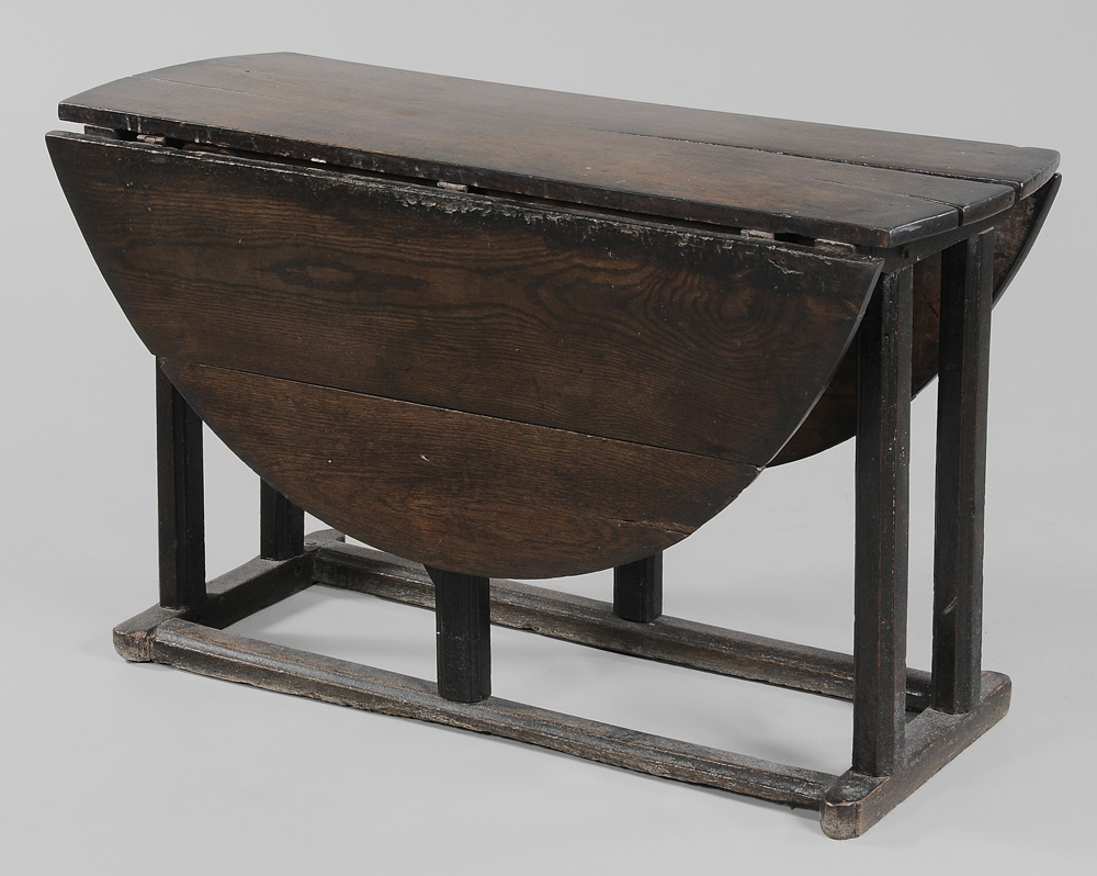 Appraisal: Early Oak Trestle-Base Dining Table British probably th th century