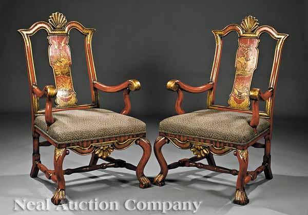 Appraisal: A Pair of Portugese Rococo Style Painted Armchairs each with