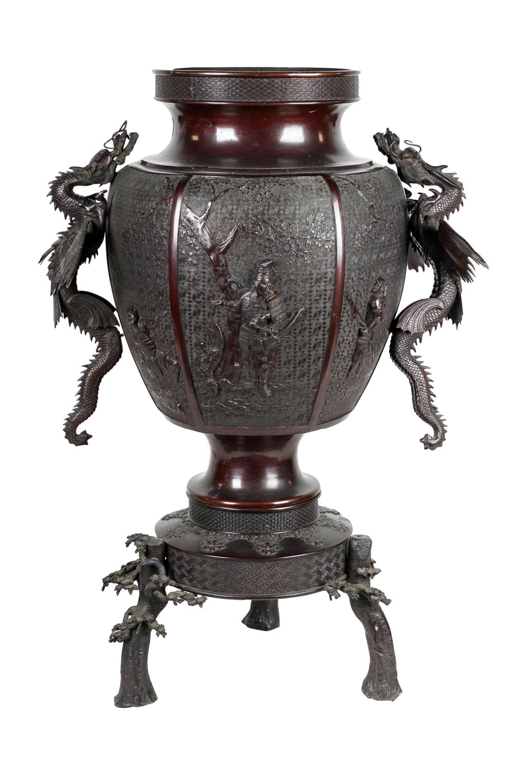 Appraisal: PALATIAL JAPANESE BRONZE DRAGON URNcondition detachable from base vase inches