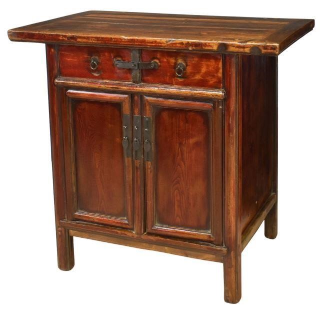 Appraisal: Asian hardwood cabinet th c overhanging rectangular top case fitted