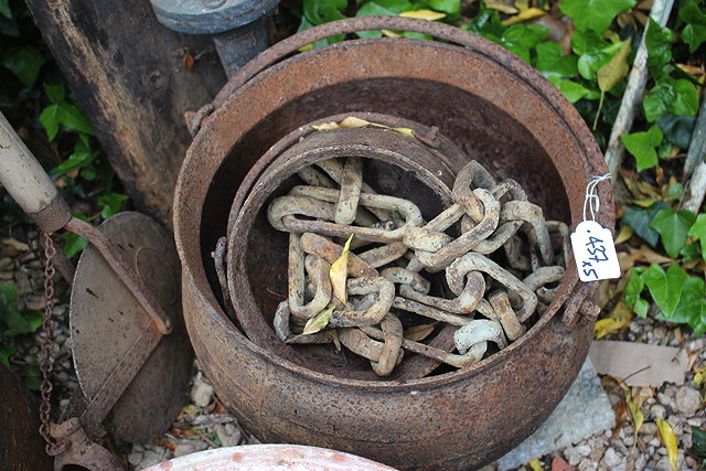 Appraisal: Three old cast iron cauldrons the largest cm diameter a