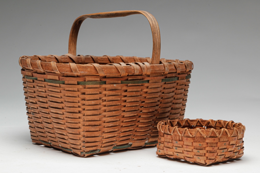 Appraisal: TWO AMERICAN BASKETS Late th century Woven splint One with