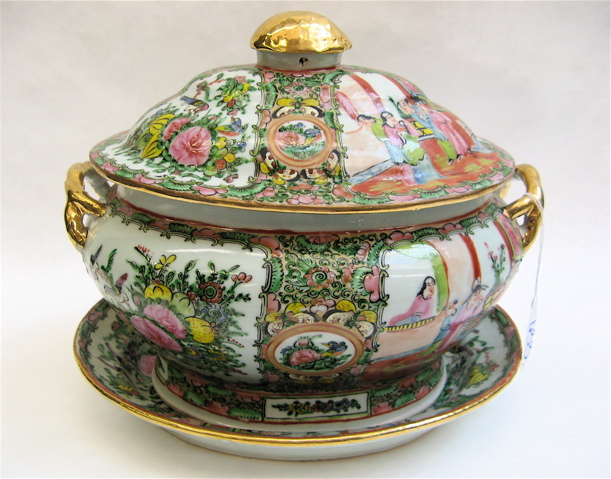 Appraisal: CHINESE GLAZED POTTERY COVERED TUREEN AND UNDERPLATE Mandarin pattern with