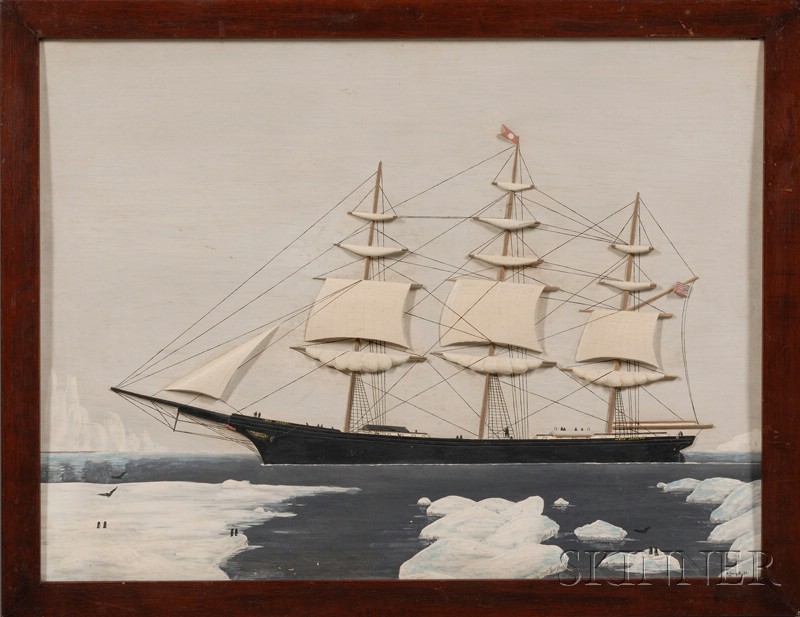 Appraisal: Relief Carved and Painted Diorama of the Ship RED JACKET