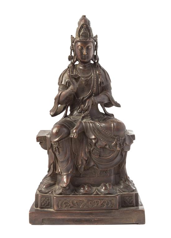 Appraisal: Sale Lot A Bronze Figure of Guanyin the figure seated