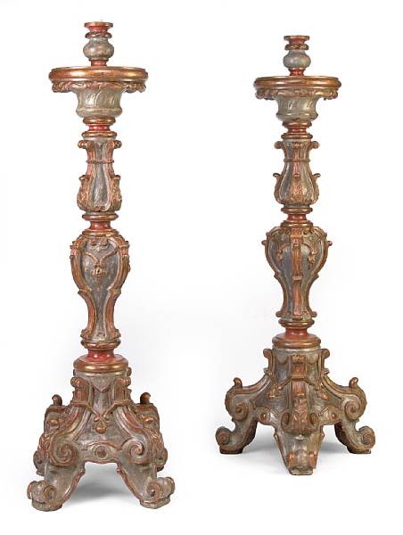 Appraisal: A pair of Continental Baroque style parcel gilt and paint