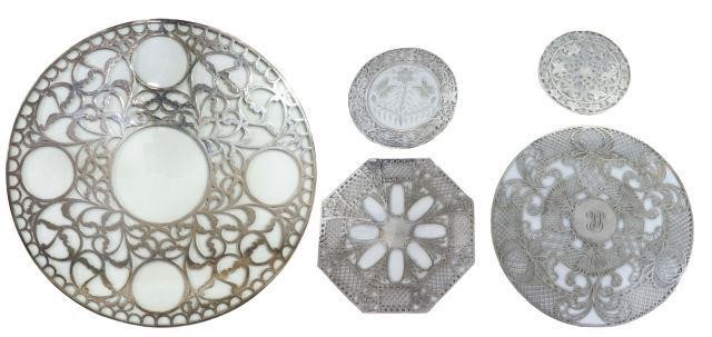 Appraisal: lot of Silver overlay and glass trivets including large Art