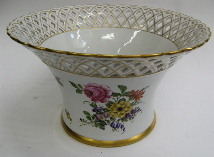 Appraisal: GERMAN PORCELAIN JARDINIERE flared pierced and scalloped rim hand enameled