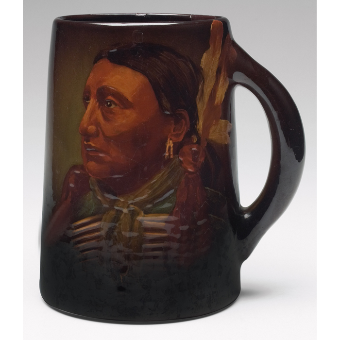 Appraisal: Good Weller Louwelsa handled vessel brown glaze large portrait of