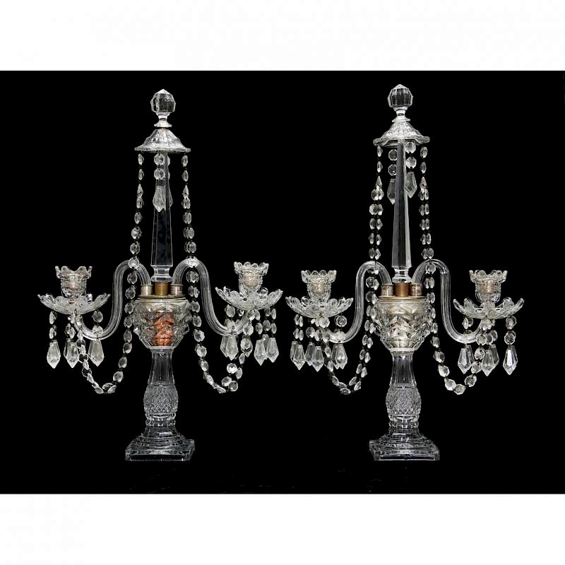 Appraisal: Pair of Vintage Double Arm Drop Prism Candelabra early th