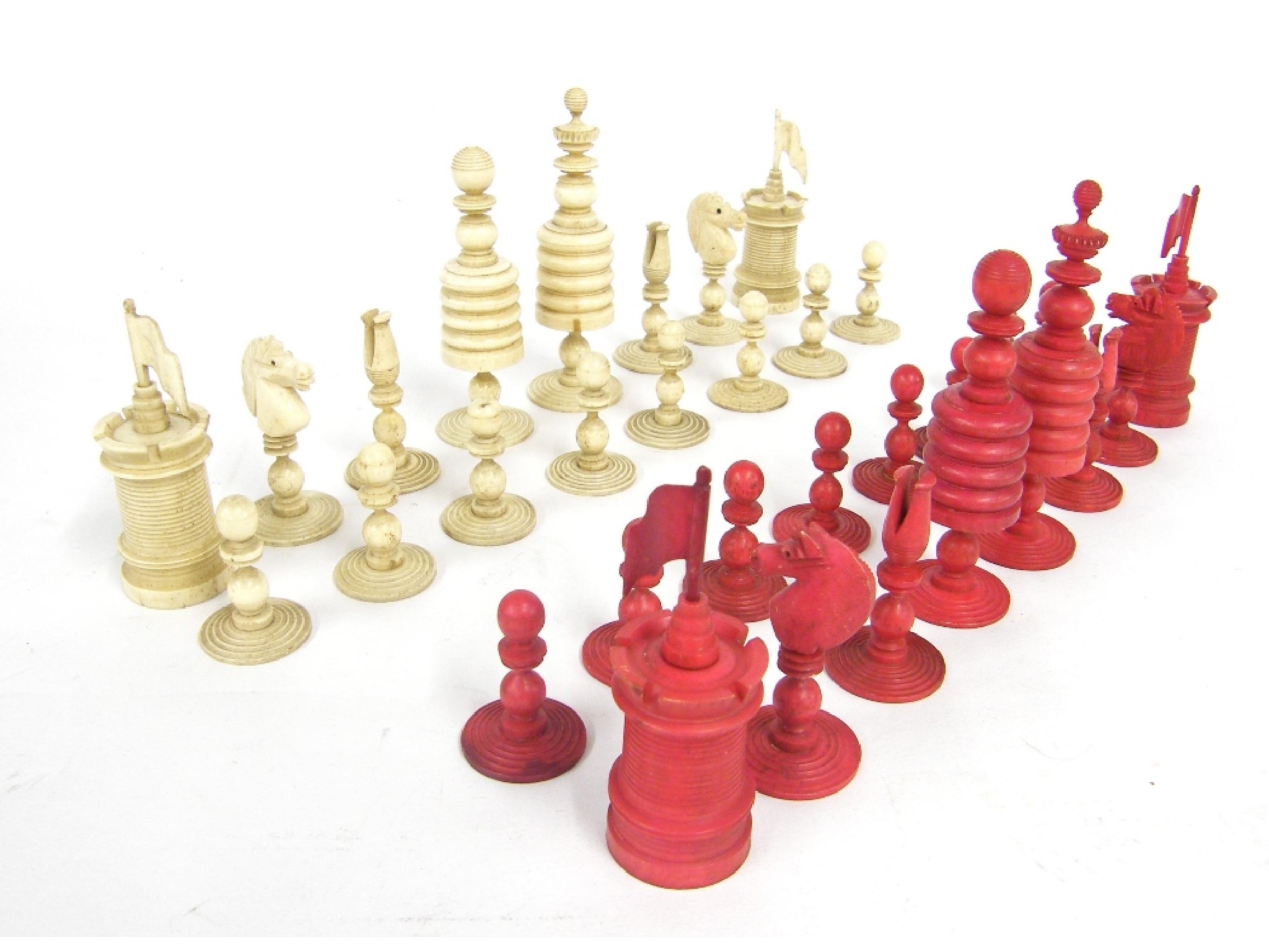 Appraisal: th century bone chess set height of king cm