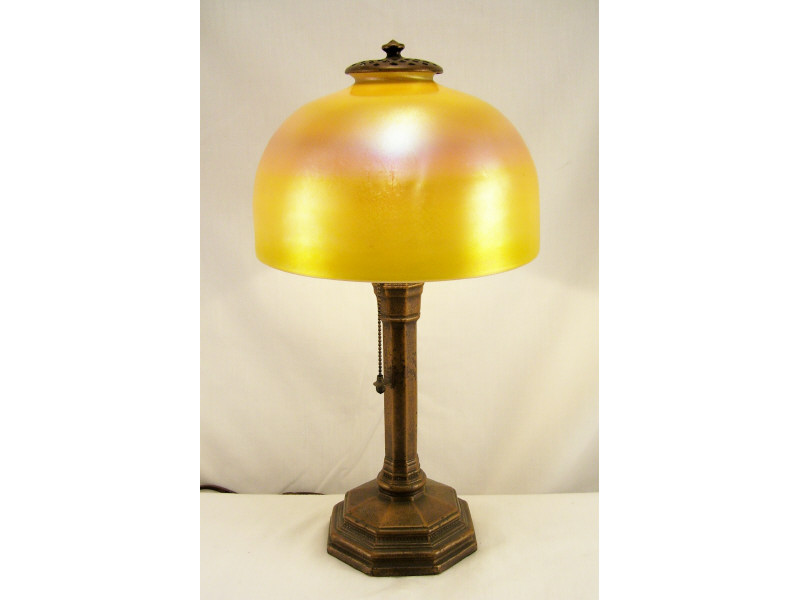 Appraisal: Tiffany Studios Favrile Shade Boudoir Lamp Bronze base signed LCT