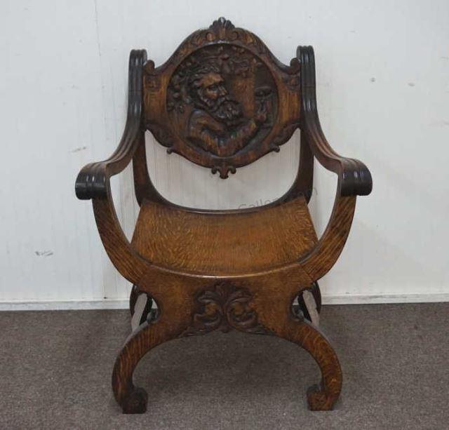 Appraisal: English Quarter Sawn Oak Carved Throne Chair Early th Century