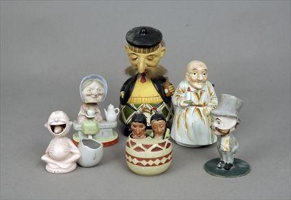 Appraisal: Six Papier-M ch and Porcelain Bobbing-Head Figures to in