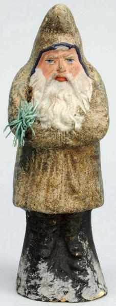 Appraisal: Paper Mache Belsnickle Santa Holding Fir Tree Gray coat Minor