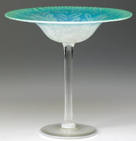 Appraisal: TIFFANY STUDIOS Favrile glass tazza with leaf pattern and green