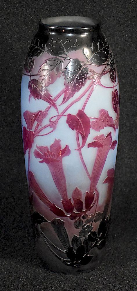 Appraisal: D'Argental Large Cameo Vase Signed On Side In Glass D'Argental