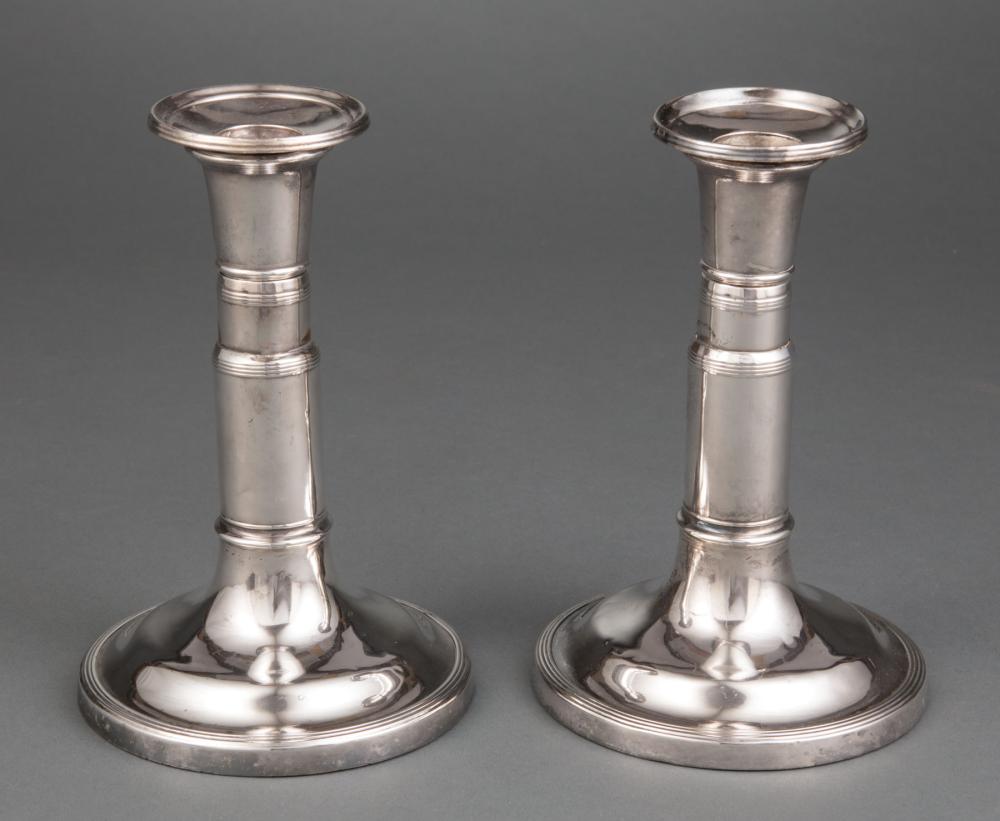 Appraisal: Pair of Late Georgian Sheffield Plate Telescopic Candlesticks early th