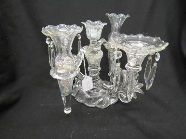 Appraisal: Fostoria Glass Candleabra Centerpiece with vases double sconce cut tear