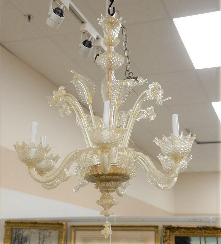 Appraisal: Venetian Six Light Glass Chandelier having flower and leaf inserts