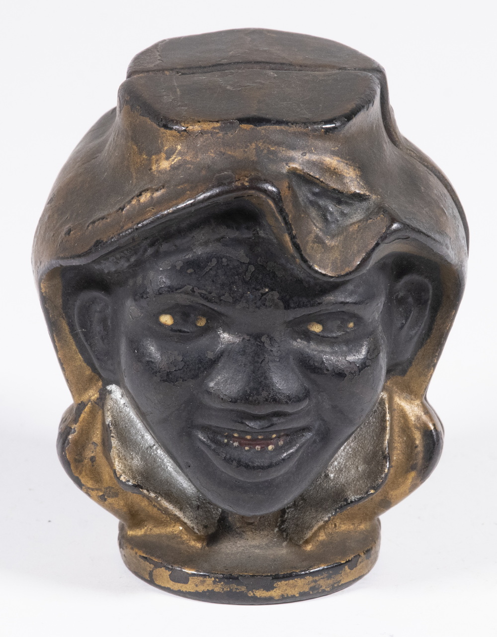 Appraisal: DOUBLE-FACE AFRICAN AMERICAN FIGURAL STILL BANK Circa Cast Iron Figural