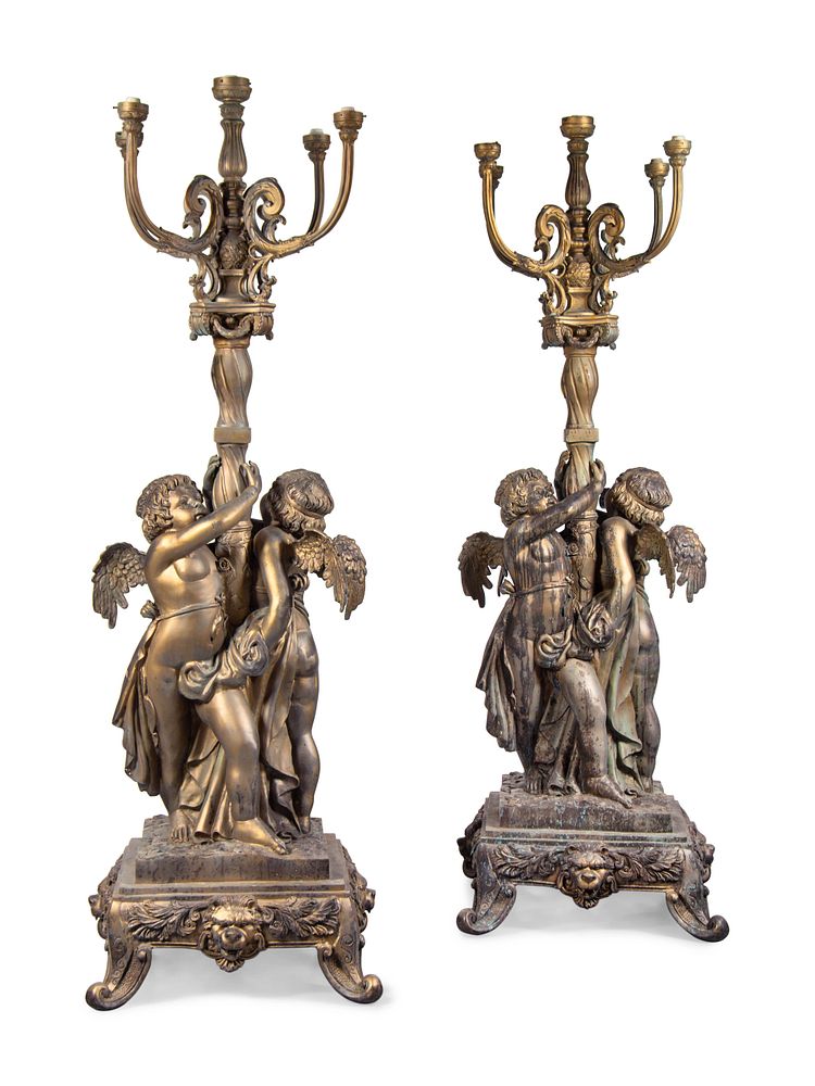 Appraisal: A Pair of Neoclassical Style Parcel Gilt Cast Metal Five-Light