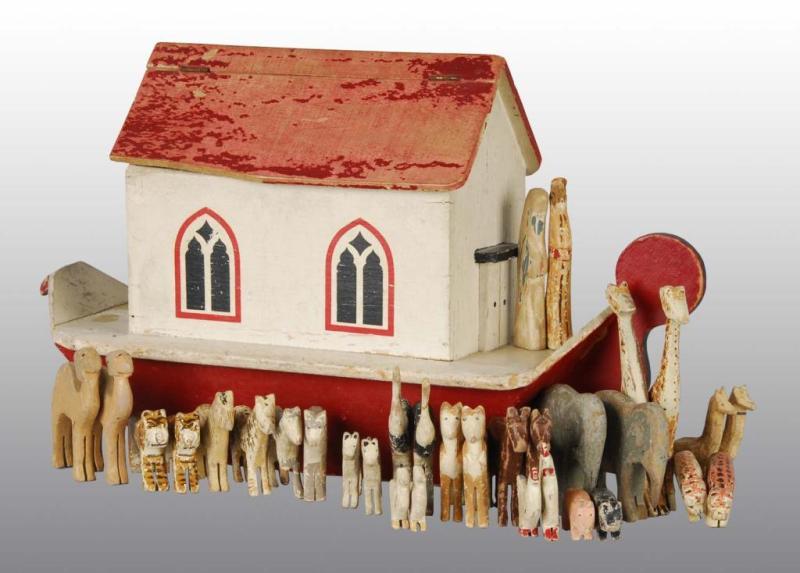 Appraisal: Wooden Noah's Ark Toy Description Includes Noah his wife and